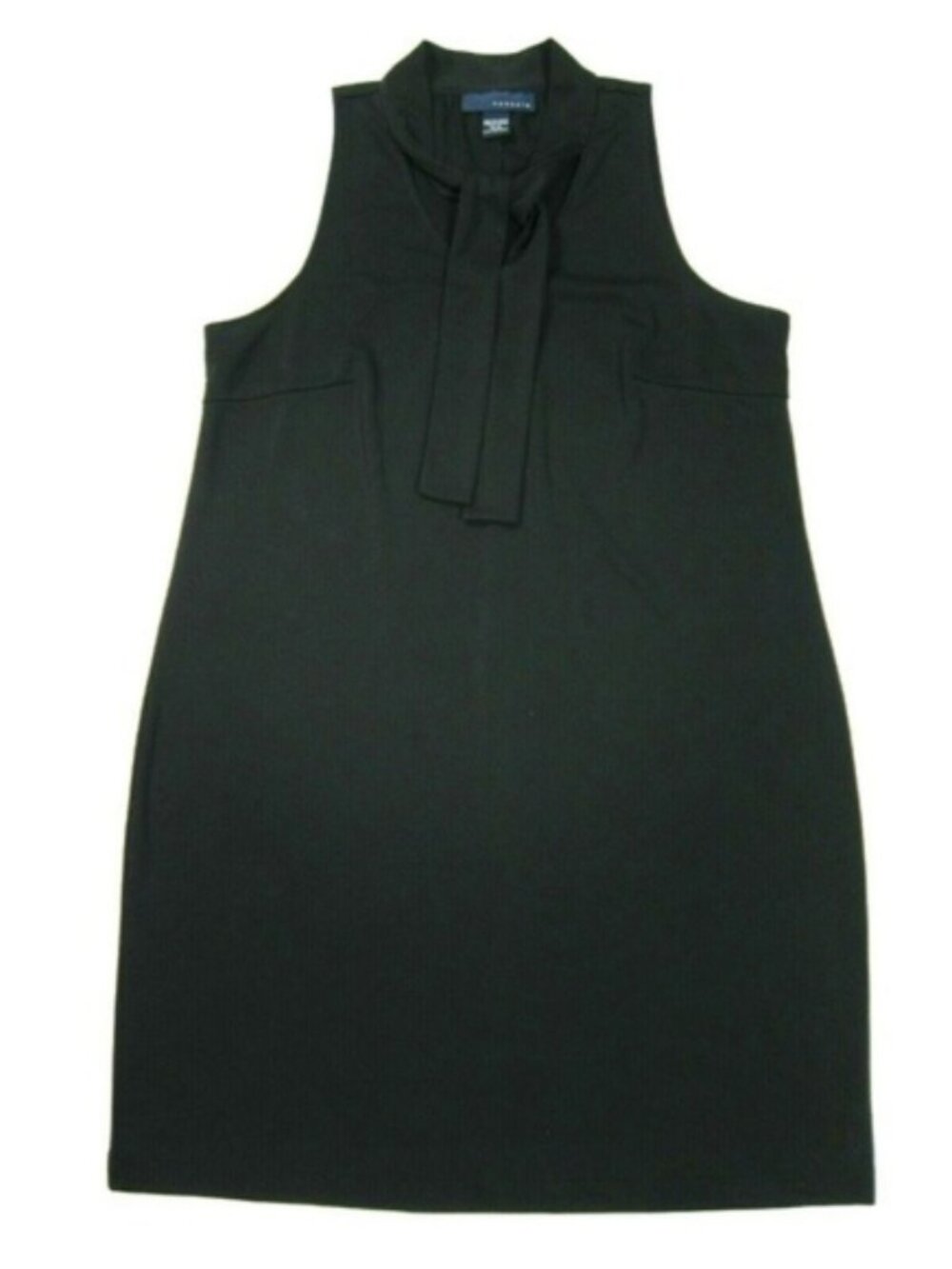 Vintage Venezia Black Tie Neck Shift Dress Midi Sleeveless Size 14/16 LBD
